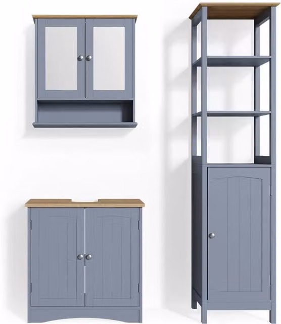 Set mobili bagno Bianco Grigio 3 pezzi Vicco