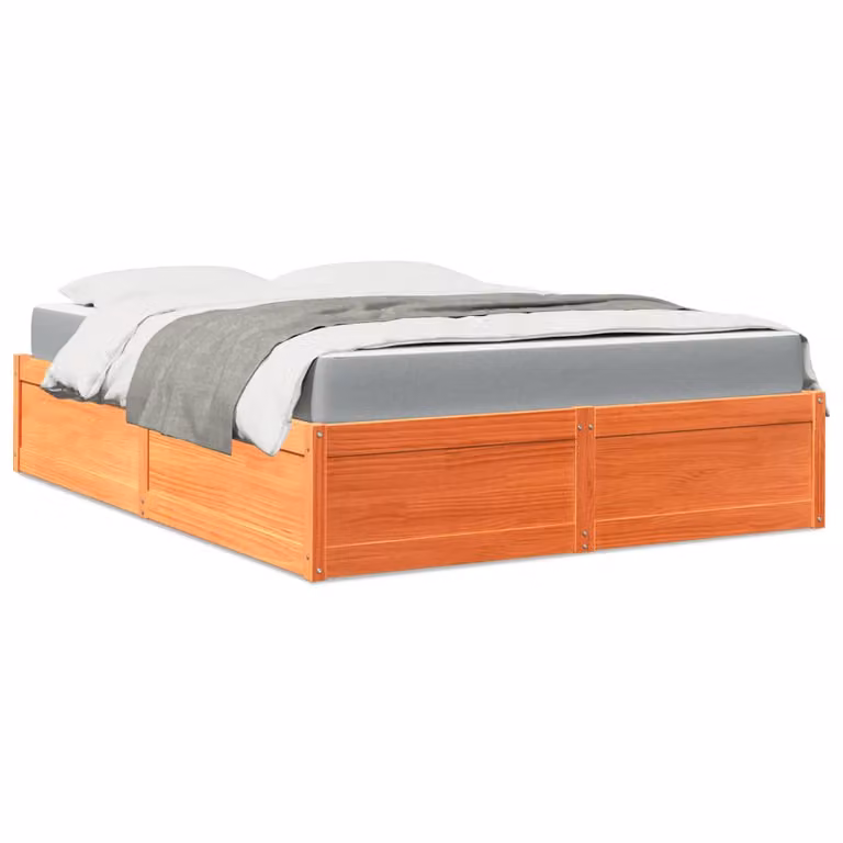 Letto con Materasso vidaXL in Legno Massello di Pino, Colore Marrone Cera, L/P/H: 160 x 200 cm