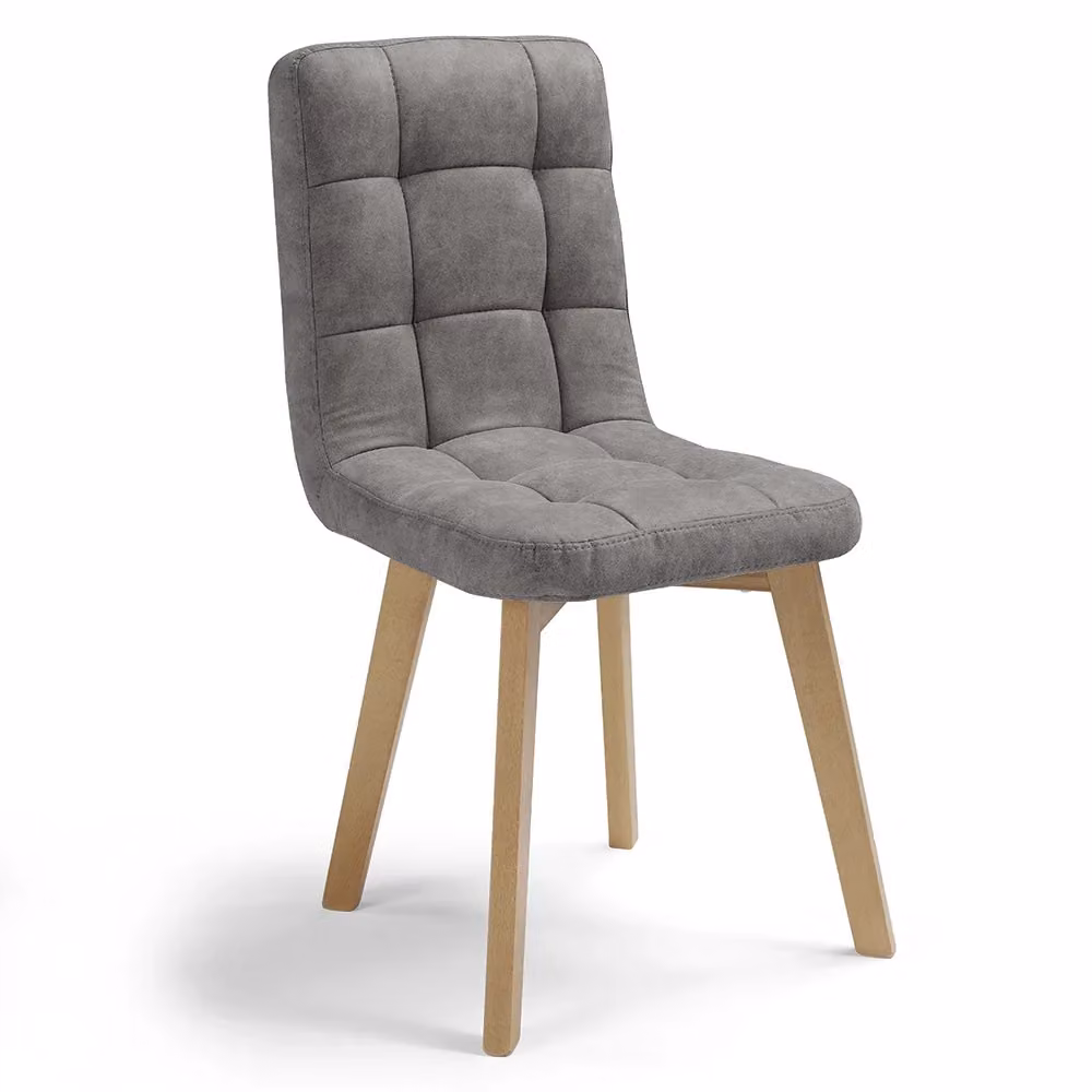 Set di 6 sedie imbottite LORY Redokasa con struttura in legno e tessuto trapuntato a quadri colore Grigio, design moderno per sala da pranzo, soggiorno o ufficio – 2
