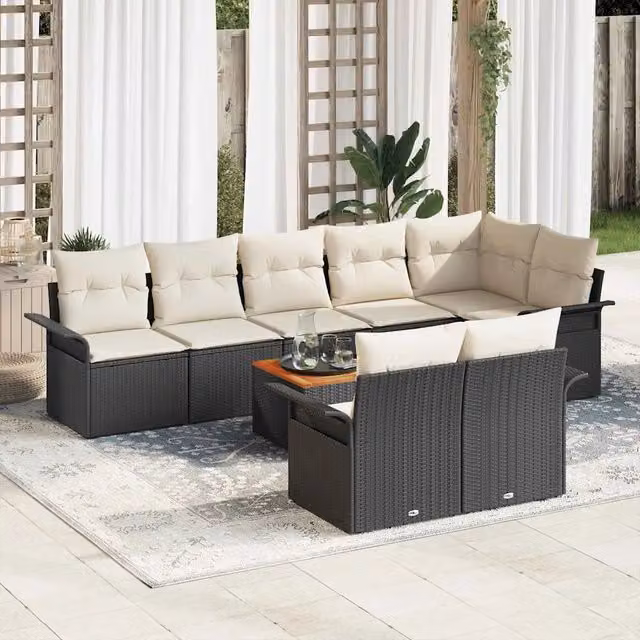 Set Divano da Giardino 9 pz 8-Numero di posti Nero e Crema 3356010
