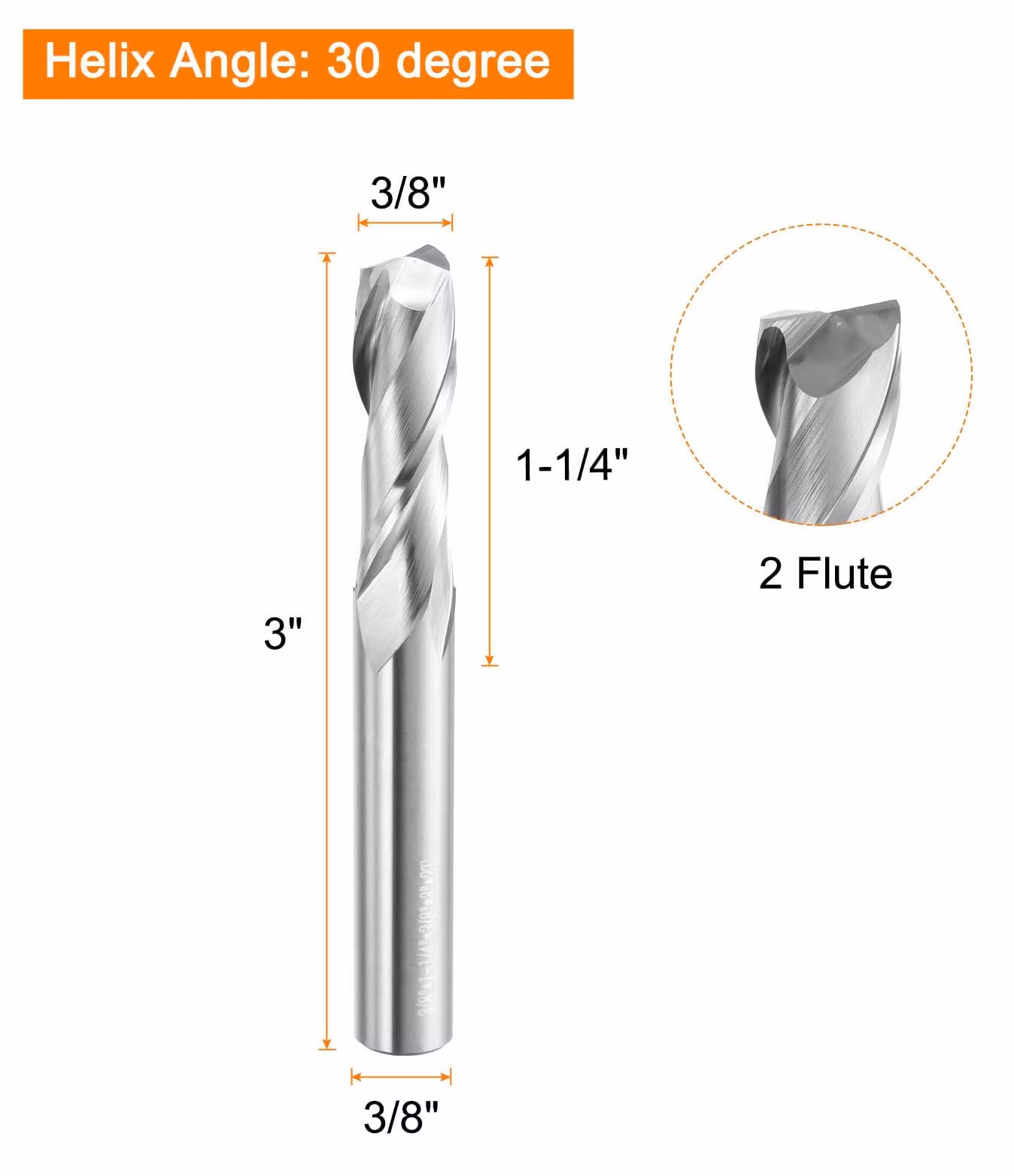 Fresa a spirale da 3/8", diametro di taglio 2, con elevata resistenza all'usura durante il taglio