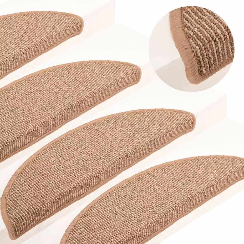 Set di 15 tappetini per scale semicircolari vidaXL, colore marrone chiaro/beige, antiscivolo e fonoassorbenti, L: 56 cm, P: 17 cm, H: 3 cm