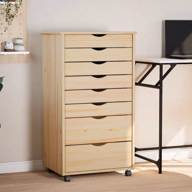 Armadietto Rotolante con Cassetti MOSS vidaXL in Legno di Pino Beige L: 53 cm, P: 39 cm, H: 103 cm
