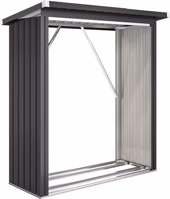 Capanno da esterno Outsunny in acciaio con base rialzata e tetto inclinato, Grigio Scuro, L 150 x P 66.5 x H 150 cm – 1