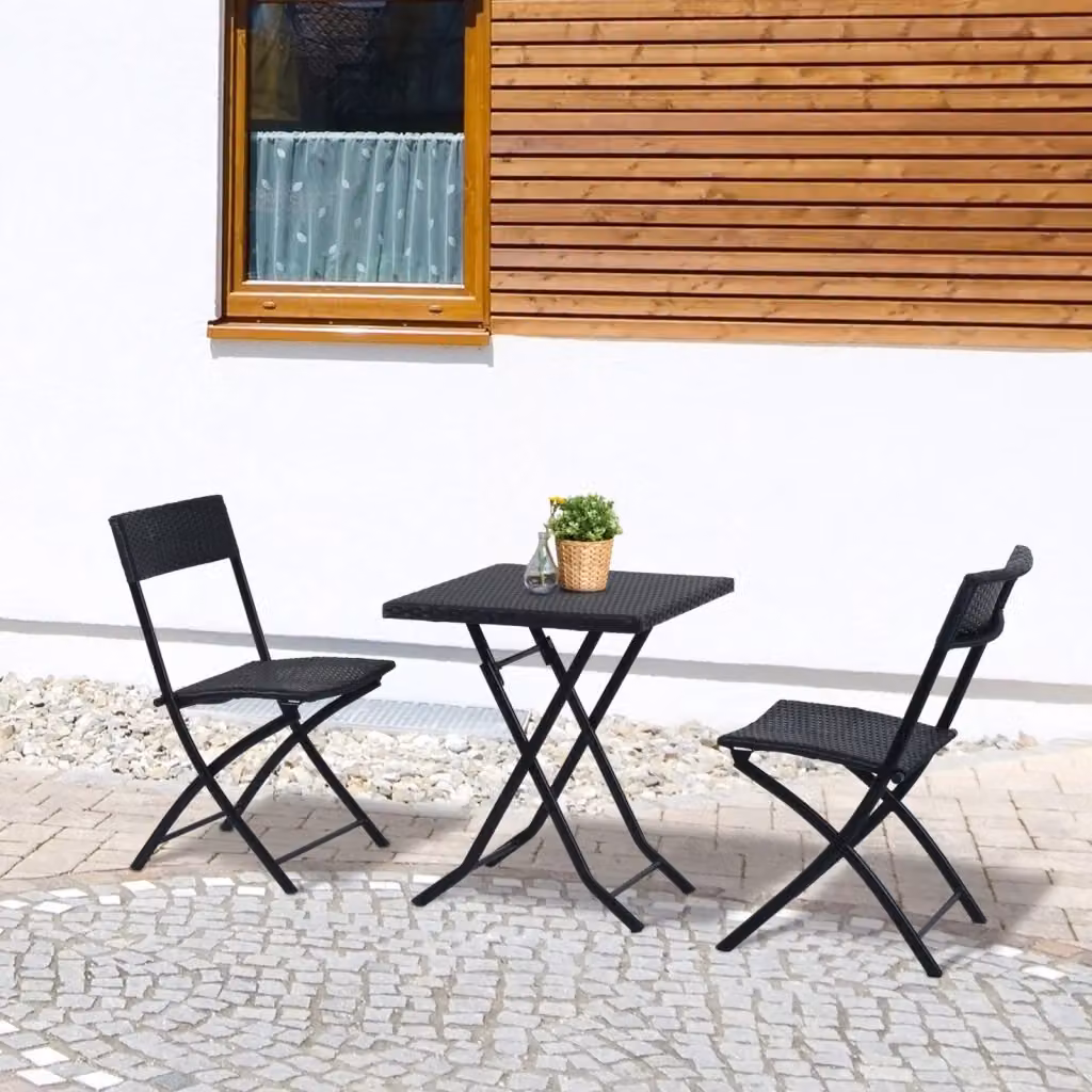 EasyComfort Set da Giardino Pieghevole da 3 Pezzi in Polyrattan e Metallo Nero con 2 Sedie e Tavolino da Caffè per Balcone, Terrazza e Patio – 2