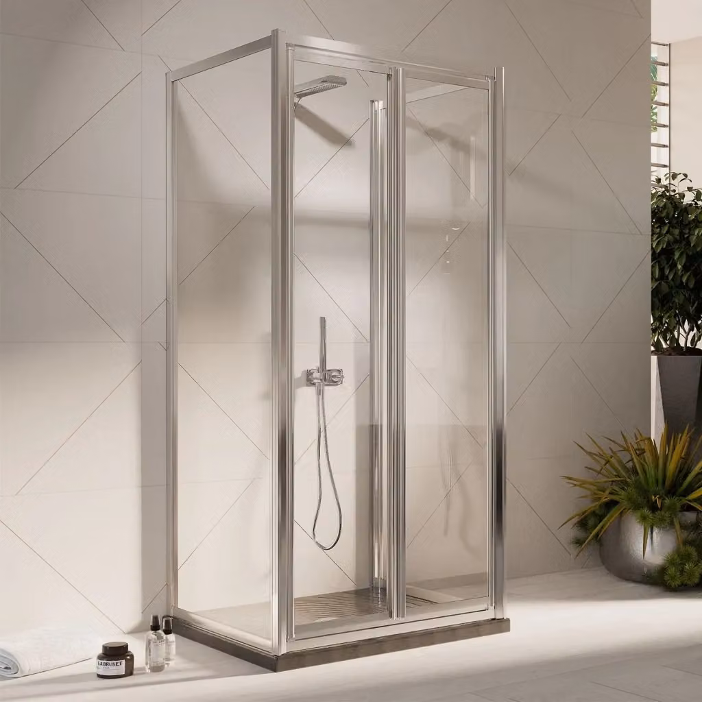 Box Doccia IDRALITE Modello West a 3 Lati con 2 Ante Battenti e 2 Pannelli Fissi, Cristallo Trasparente, L/P/H: 90 x 70 x 198 cm – 2