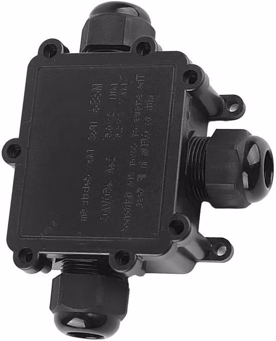 Scatola IP68 per uso esterno - Presa elettrica tripla e connettore per cavo resistente al fuoco, adatta per l'illuminazione esterna, in plastica nera