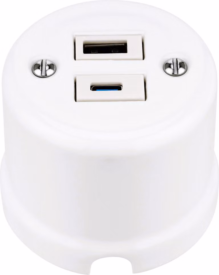 Presa di corrente in porcellana Retro USB-A I USB-C 2-fold I QR1 bianco