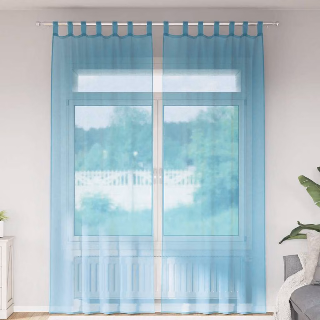Set di 2 tende in voile semi-trasparenti vidaXL color turchese con tasche per asta, L: 140 cm, H: 260 cm