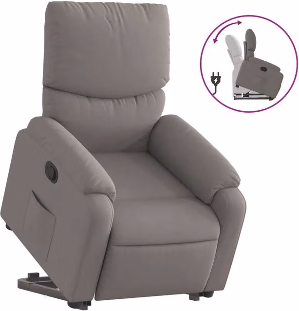 Poltrona Relax Alzapersona Elettrica Reclinabile con Braccioli in Tessuto e Finta Pelle, Colore Beige/Grigio