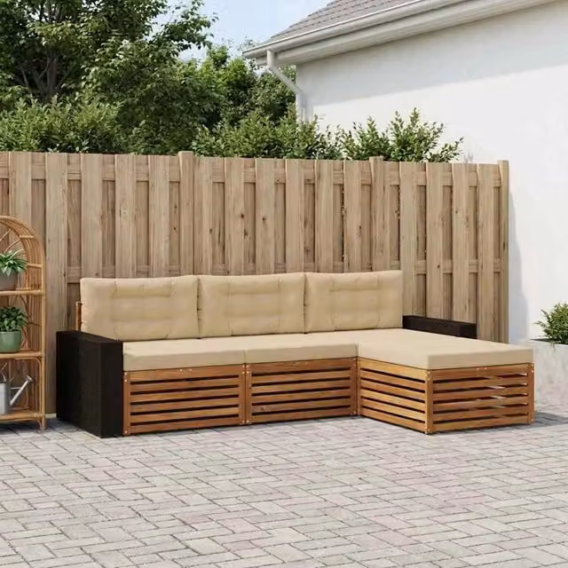 Set di divani da esterno 4 pz Naturale e Beige Poliestere 3383216