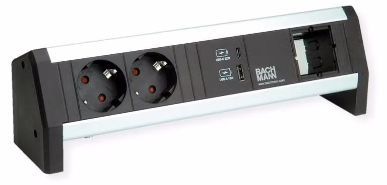 BACHMANN DESK 2xcontatto protettivo USB A&C, caricatore USB 22W 1xABD GST18