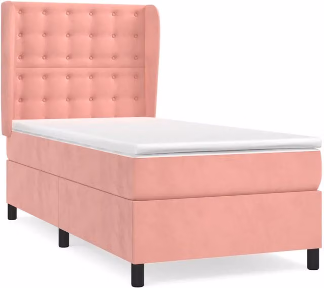 Letto singolo | Letto per adulti | Giroletto a Molle con Materasso Rosa 80x200 cm in Velluto