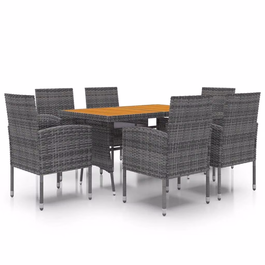 Set da Pranzo per Esterni 7 pz in Polyrattan Grigio