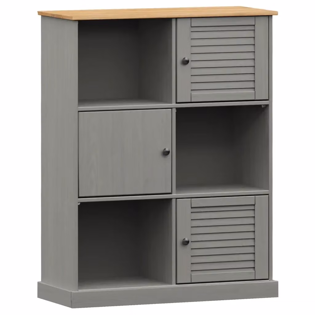 Libreria a parete vidaXL in legno massello di pino grigio stile rustico L: 90 cm, P: 35 cm, H: 114,5 cm – 2