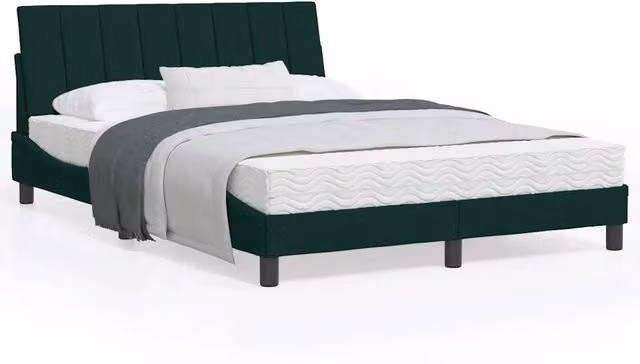 Letto Hanko con Materasso vidaXL in Velluto Verde e Bianco L/P/H: 218 x 120 x 74,5 cm