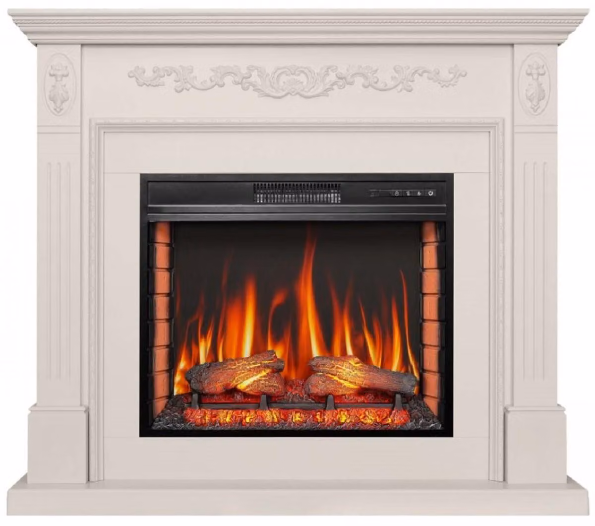 Casa Padrino Barock LED Electrokamin Weiß 128 x 38 x H. 110,5 cm