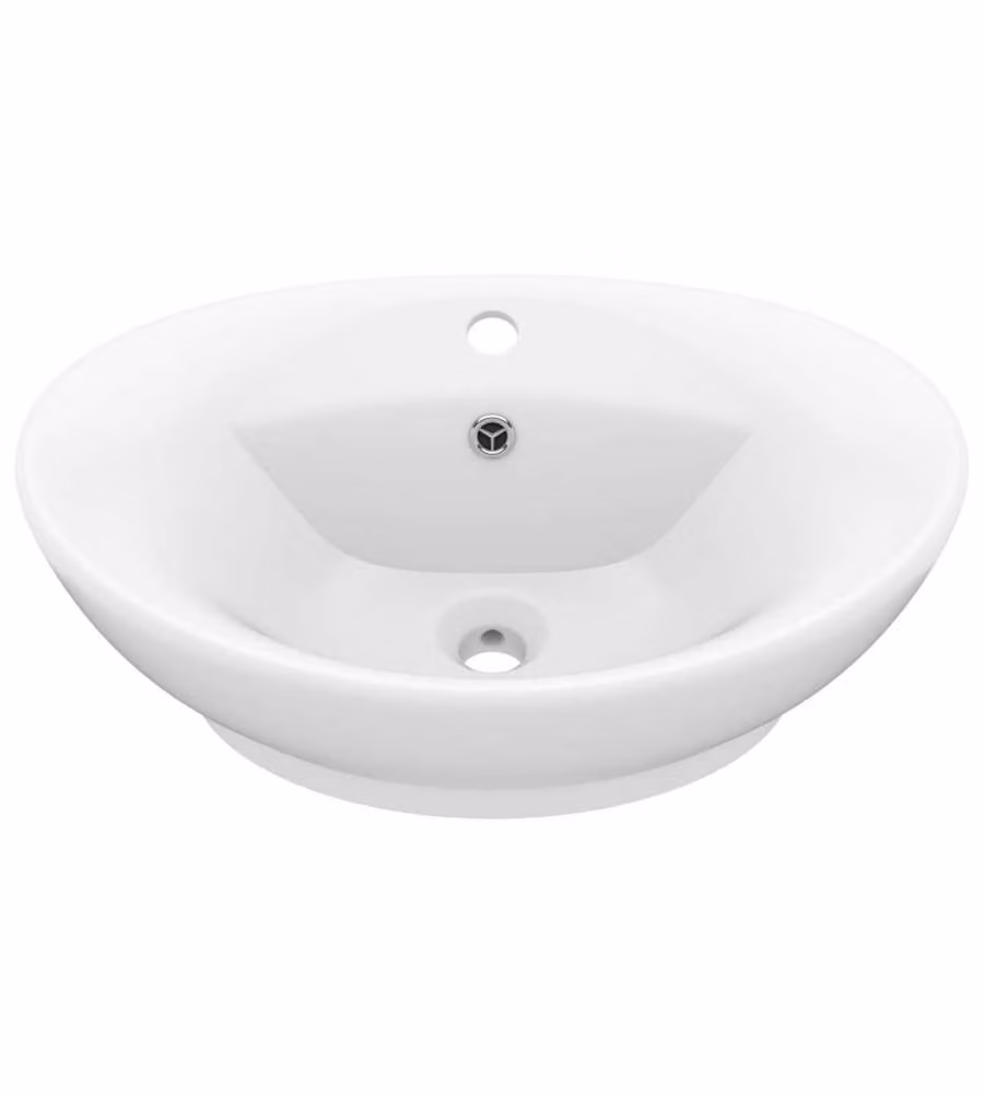 Lavandino da appoggio ovale in ceramica vidaXL bianco opaco con troppopieno L: 58,5 cm, P: 39 cm – 2