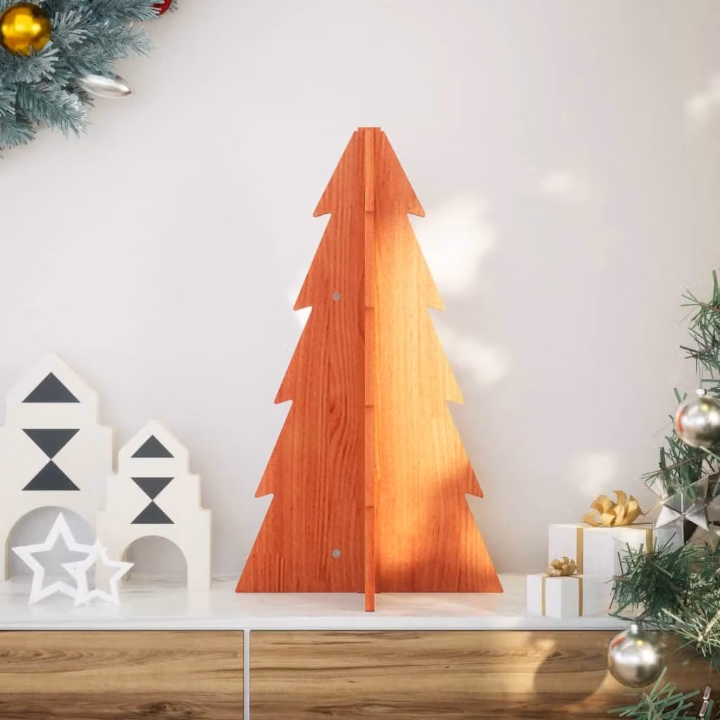 Albero di Natale da tavolo vidaXL in legno massello di pino, Marrone, Altezza: 69,5 cm