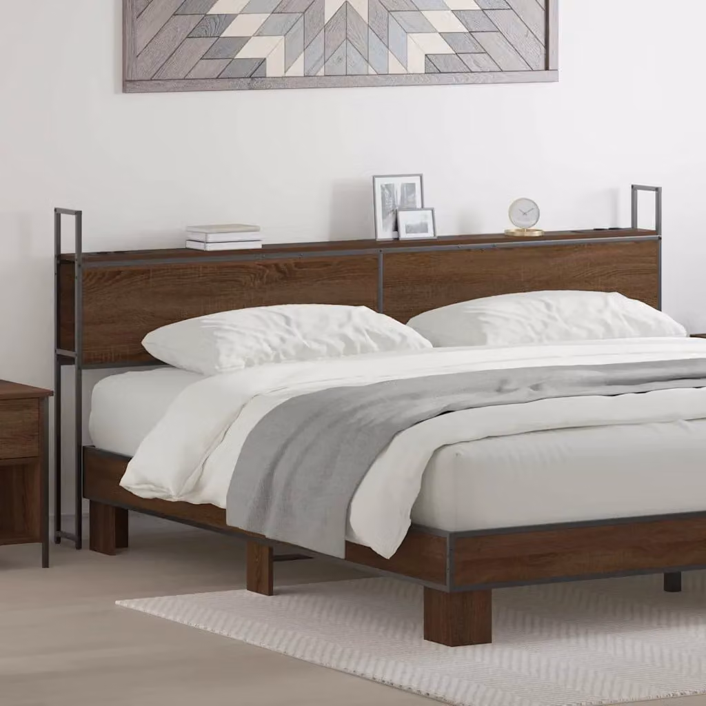 Testiera con stazione di ricarica USB e ripiano integrato vidaXL, Rovere marrone, L: 183,0 cm, H: 98,0 cm, P: 15,0 cm