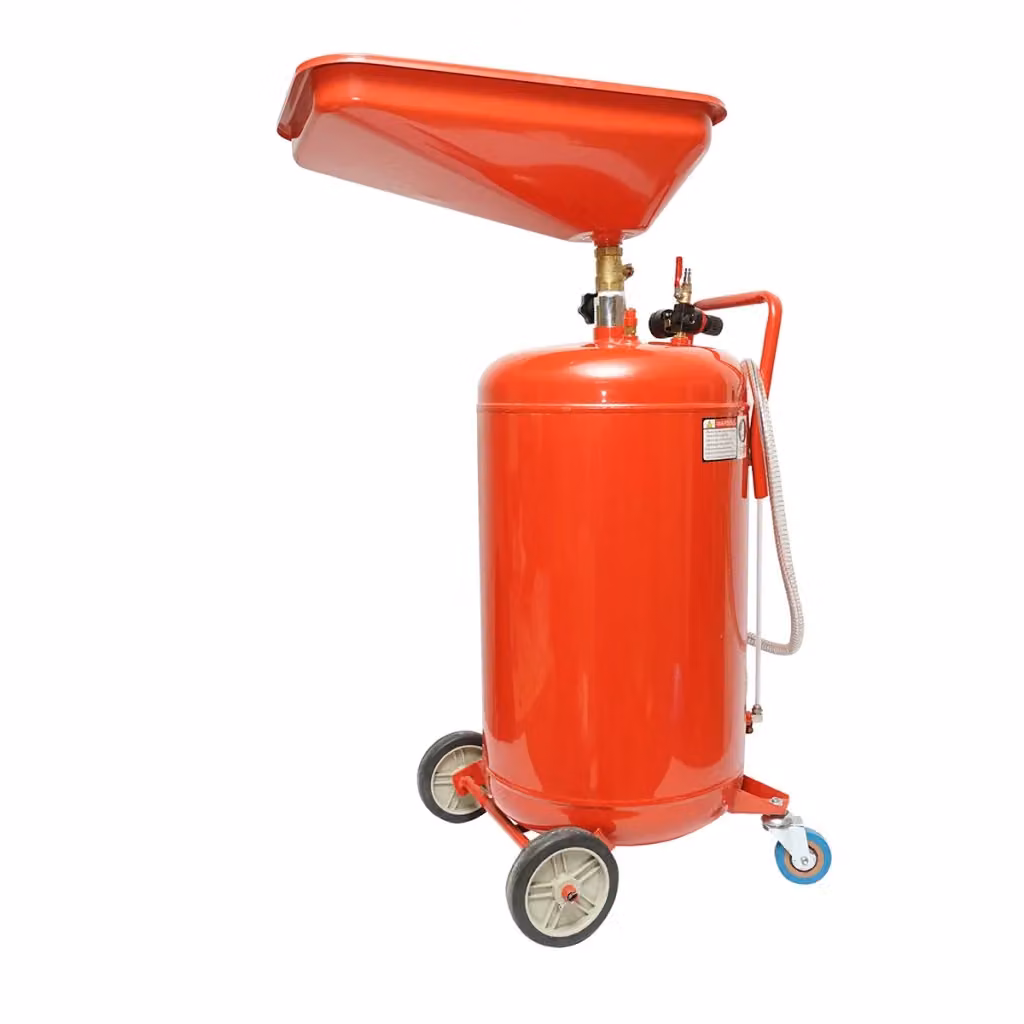 Serbatoio di recupero olio rosso da 80L con imbuto e sistema di svuotamento pneumatico senza marca – 2