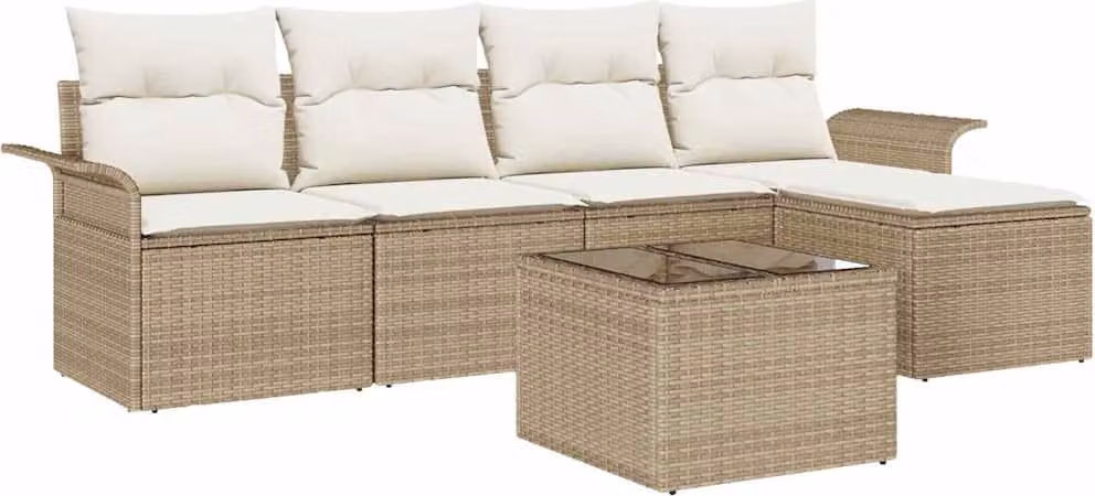 Set Divano da Giardino con cuscino 6 pcs Beige polyrattan