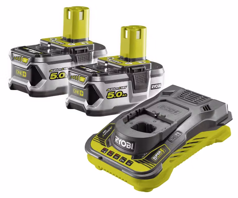 RYOBI - 2 x 18V ONE+ 5.0 Ah Lithium+ Batteries and 1 x 5.0 A Ultra Fast Charger - RC18150-250