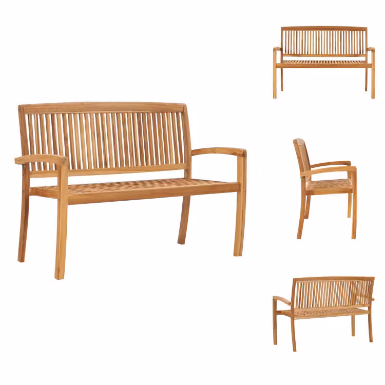 vidaXL Panca da giardino impilabile a 2 posti 128,5 cm in legno massiccio di teak - Panche da giardino
