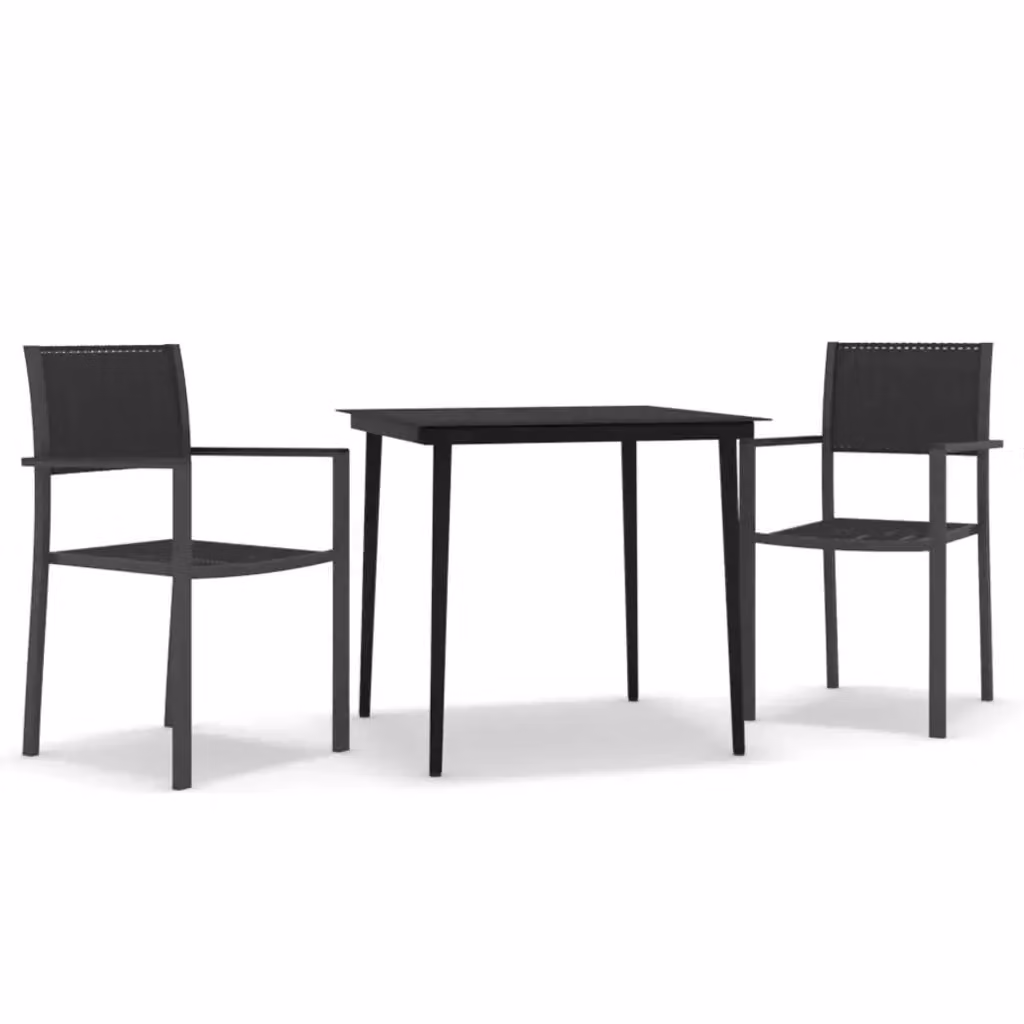 Set da pranzo da giardino moderno vidaXL in acciaio nero e vetro, 3 pezzi – 2