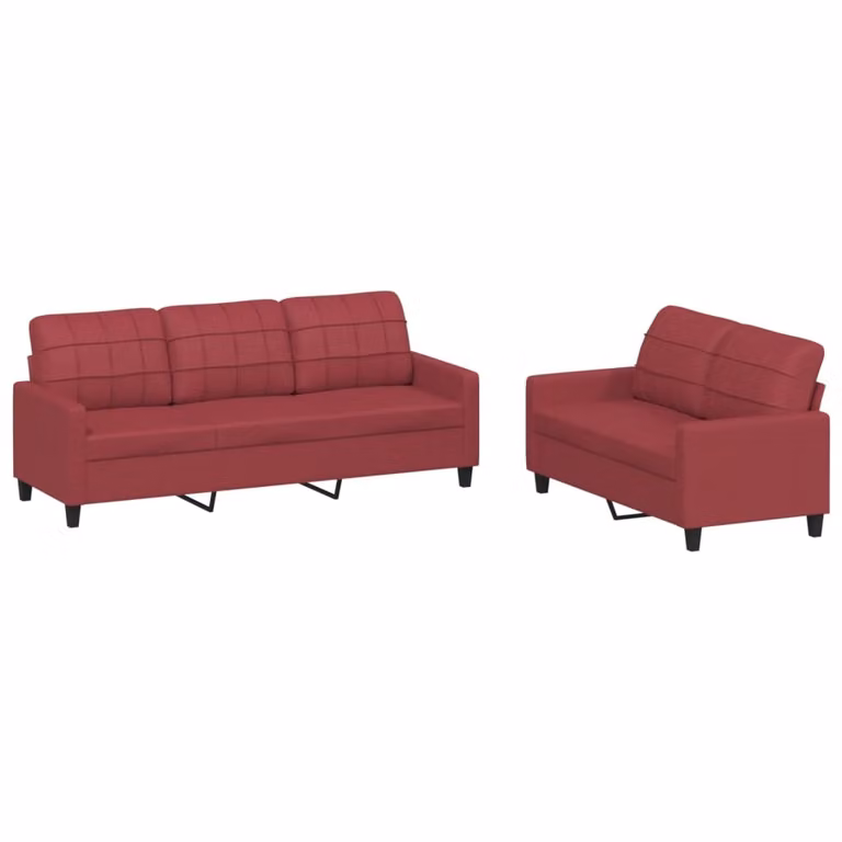 Set di Divani 2 pz con Cuscini Rosso Vino in Pelle finta
