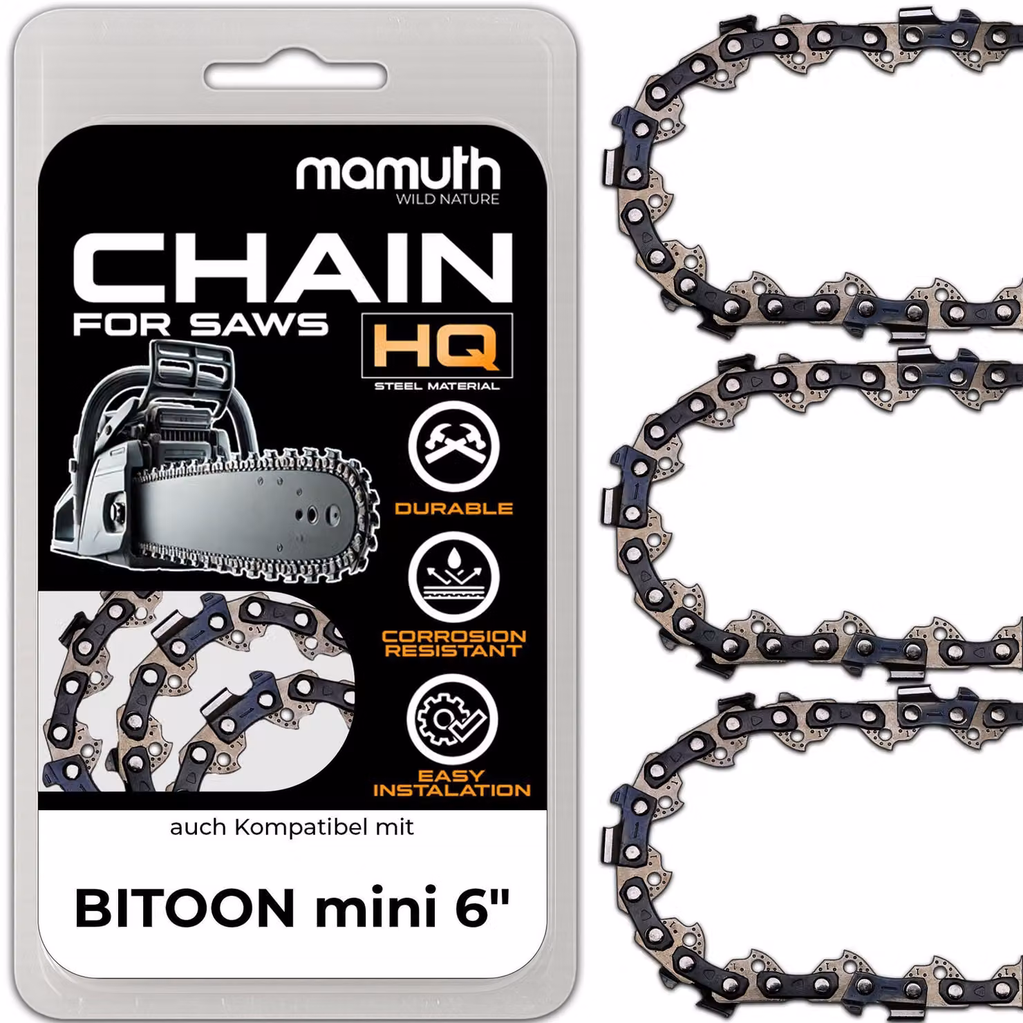 3 catene per motosega, lunghezza 15 cm, spessore 1,1 mm, passo 1/4", modello 37 TG, compatibili con la motosega BITOON mini da 6"
