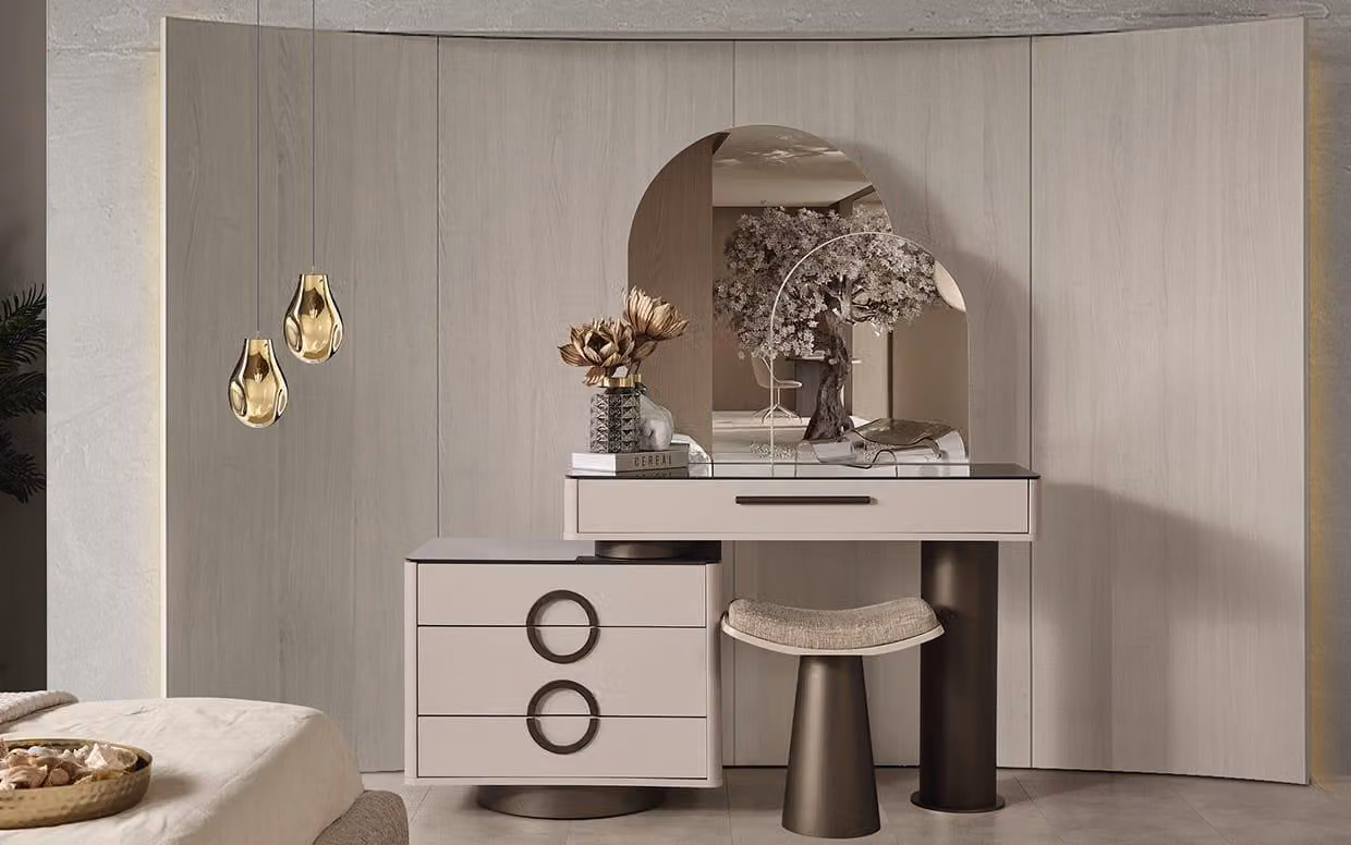 Schminktisch mit Spiegel Design Luxus Konsole Kommode Schlafzimmer Modern Stil