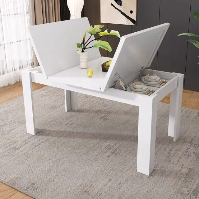 Tavolo da Pranzo con Vano Contenitore ¨C MINIMAL ¨C Bianco, Rettangolare, 120x70 cm