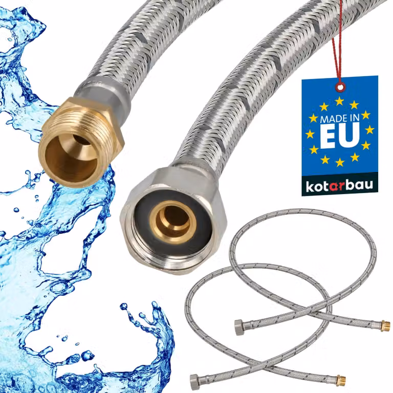 KOTARBAU® 2 Pezzi Tubo Flessibile per Rubinetto 1/2" x 3/8" Rinforzato 120cm Tubo Flessibile Rubinetto Cucina Maschio x Femmina Acciaio Inox