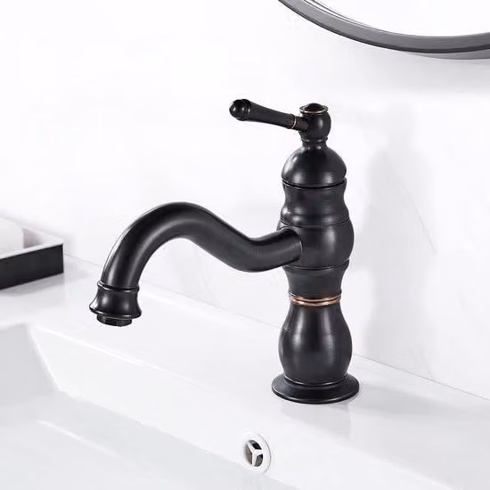 Rubinetto per lavabo Ibenzoa® in ottone massiccio, finitura nero opaco – Miscelatore monocomando, girevole a 360°, compatibile con tubo G38, contenuto medio di piombo