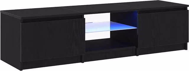Porta TV rettangolare moderno con contenitore e strisce LED 140 x 38,5 x 36 cm in legno multistrato nero 02_0051887