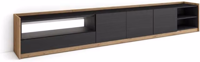Mobile TV Soggiorno, 310x50x37 cm, Per TV fino a 80", LED, Nero e rovere