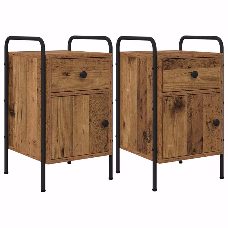 Set di 2 Armadi da Notte vidaXL in Stile Industrial, Colore Marrone e Nero, L/P/H: 35 x 36,5 x 61 cm