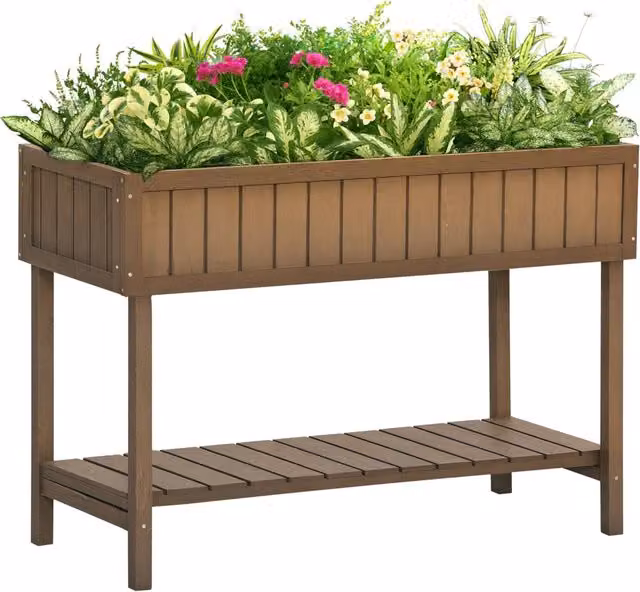 Fioriera da giardino rialzata Zephmum in legno di pino marrone con ripiani L: 110 cm, P: 46 cm, H: 76 cm