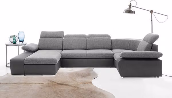 Divano angolare zona giorno Letto a U box funzione letto nero nero-grigio Recamiere sinistra