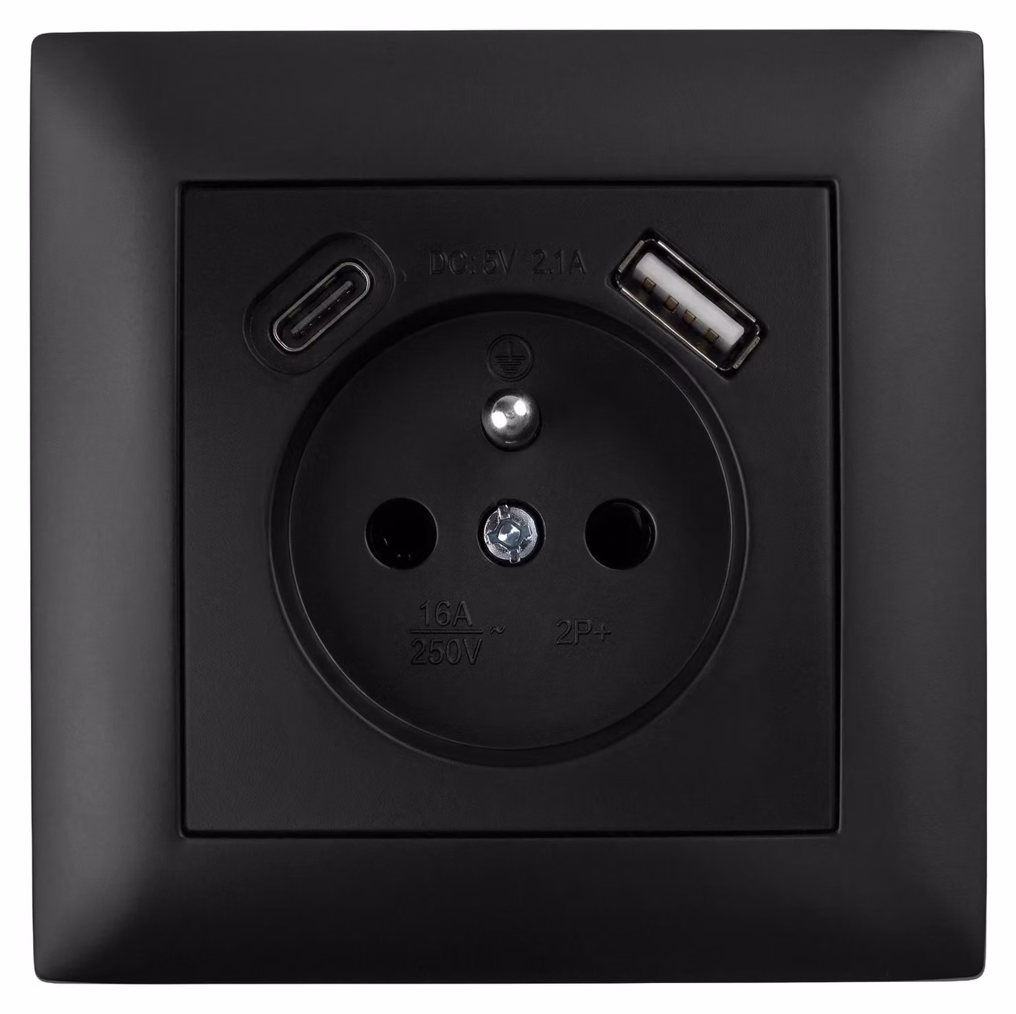 Presa Singola Con Messa A Terra Toolight Oste Jnh004-G + Cornice +Usb-A, Usb-C Black
