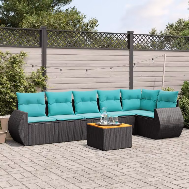 Maison Exclusive - Set di 7 mobili da giardino con cuscini, polyrattan nero
