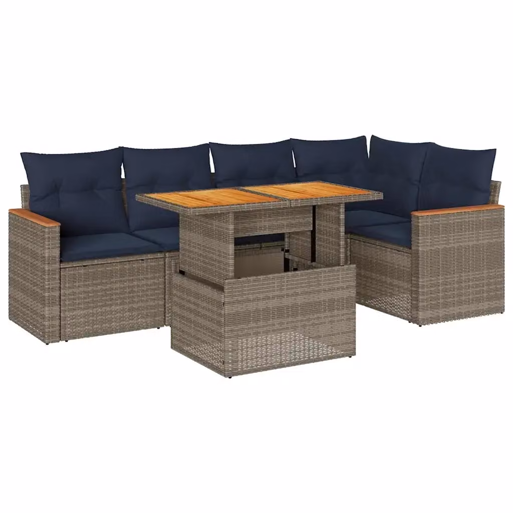 Set Divano da Giardino a L con Cuscini vidaXL, 6 Pezzi in Polyrattan Grigio e Blu con Tavolino e Struttura in Acciaio – 2