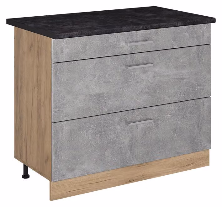 Mobiletto base per cucina Vicco R-Line Calcestruzzo/Rovere dorato 100 cm piano di lavoro Antracite, Model 71614