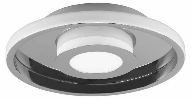 Plafoniera LED Ascari, 28W, 3200 lumen, 3000K, cromata, diametro 30 cm, grado di protezione IP44