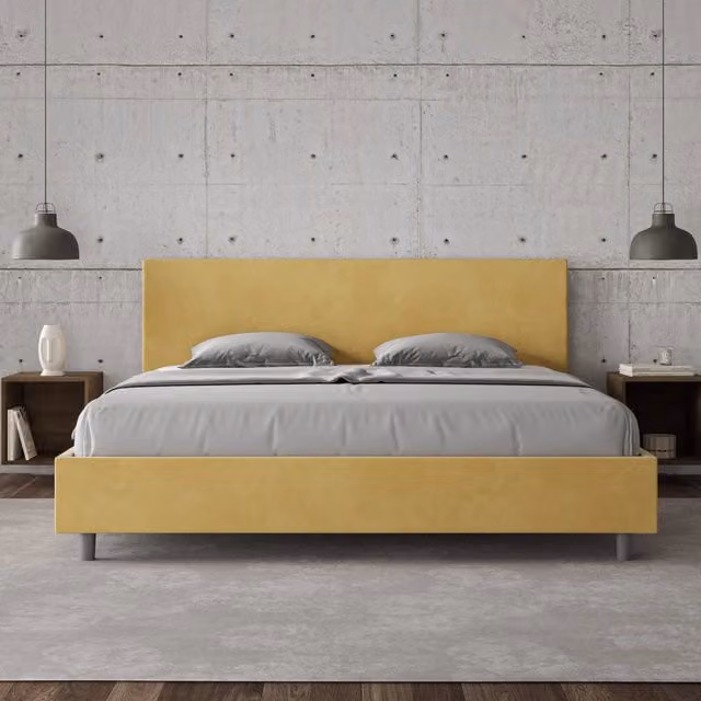 Letto matrimoniale Adele Ityhome con rete imbottita in microfibra gialla L/P: 180 x 200 cm