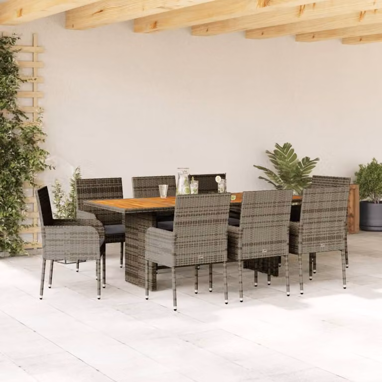 Maison Exclusive - Set da pranzo da giardino 9 pezzi con cuscini in polyrattan grigio