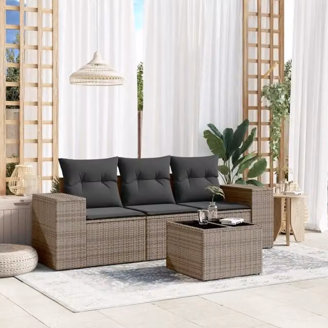 Salotto da Giardino-Set Divani da Giardino 4 pz con Cuscini in Polyrattan Grigio 694468
