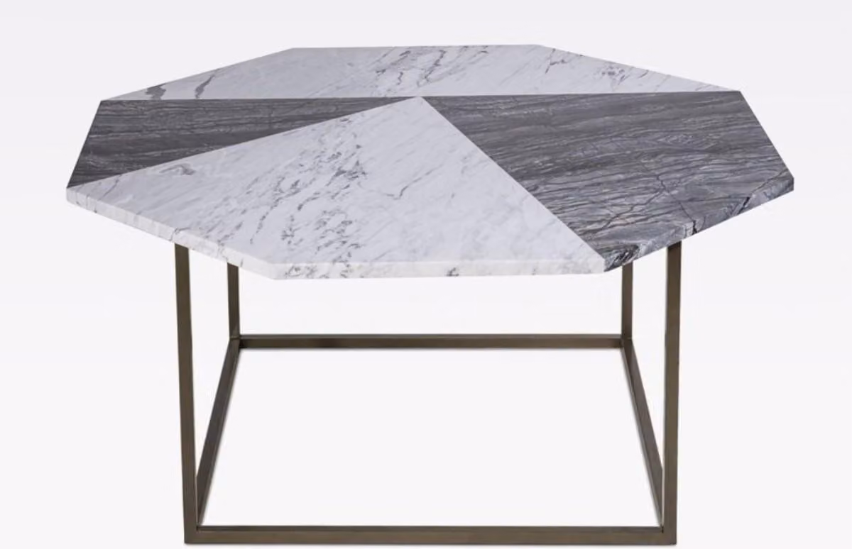 Tavolino Casa Padrino nero/bianco 90 x 90 x h. 42 cm - Tavolino moderno da salotto a 8 lati con piano in marmo di Carrara - Mobili da salotto