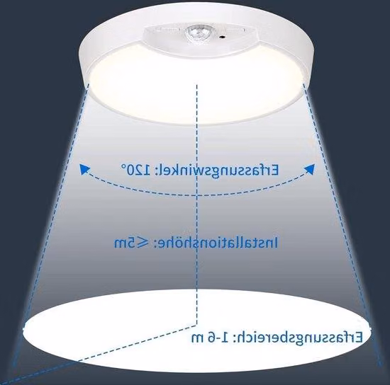 Plafoniera per bagno - Plafoniera a LED con sensore di movimento e telecomando, 200 lm, 6500 K, rotonda, dimmerabile, 3 modalità, alimentata a batteria, per bagno e cucina